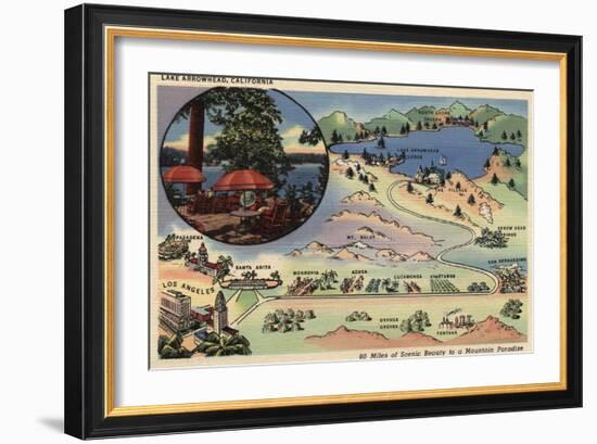 Lake Arrowhead, California - Detailed Map from LA to the Lake-Lantern Press-Framed Art Print