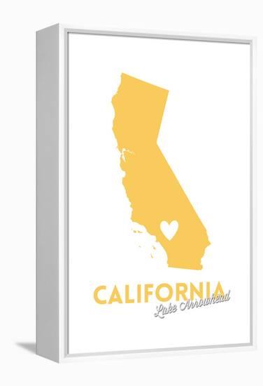 Lake Arrowhead, California - State Outline and Heart (Yellow)-Lantern Press-Framed Stretched Canvas