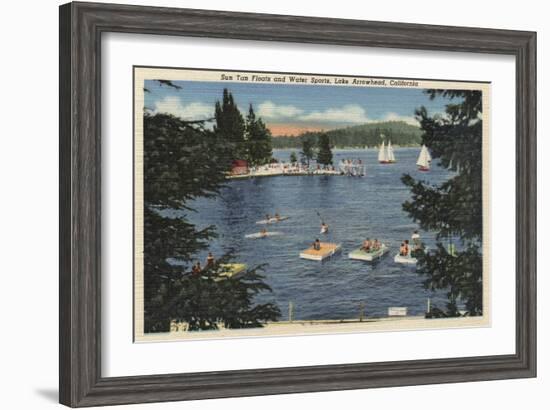 Lake Arrowhead, California - Swimmers Enjoying Floats & Sports-Lantern Press-Framed Art Print