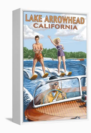 Lake Arrowhead - California - Waterskiers-Lantern Press-Framed Stretched Canvas