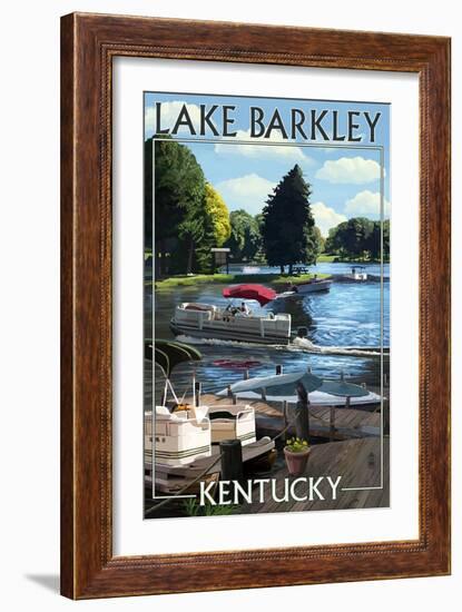 Lake Barkley, Kentucky - Pontoon Boats-Lantern Press-Framed Art Print