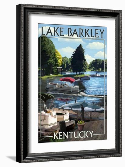 Lake Barkley, Kentucky - Pontoon Boats-Lantern Press-Framed Art Print