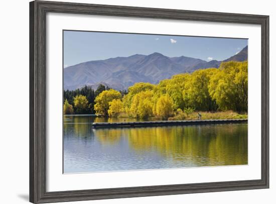 Lake Benmore, Woman with Child, Shore, Footbridge, Otago, South Island, New Zealand-Rainer Mirau-Framed Photographic Print