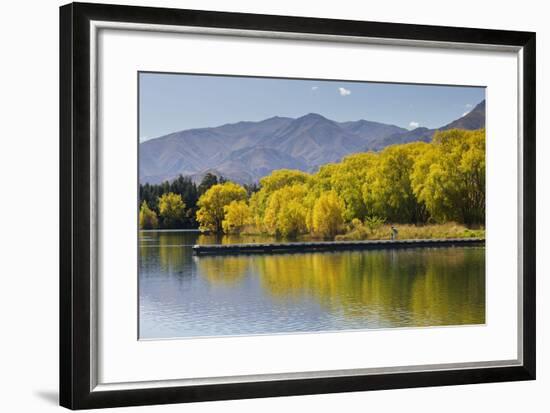 Lake Benmore, Woman with Child, Shore, Footbridge, Otago, South Island, New Zealand-Rainer Mirau-Framed Photographic Print