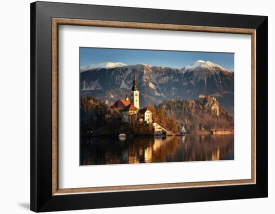 Lake Bled at Dawn with Santa Maria Church (Church of Assumption), Gorenjska, Julian Alps, Slovenia-Karen Deakin-Framed Photographic Print