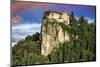 Lake Bled Castle rises on cliffs above Lake Bled, Slovenia at sunset-Miva Stock-Mounted Photographic Print