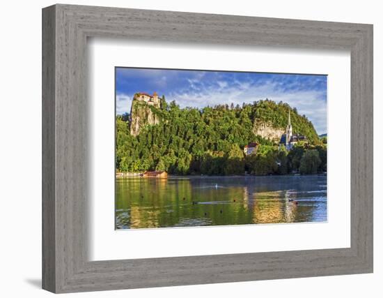 Lake Bled, Castle rises on cliffs above Lake Bled, Slovenia-Miva Stock-Framed Photographic Print