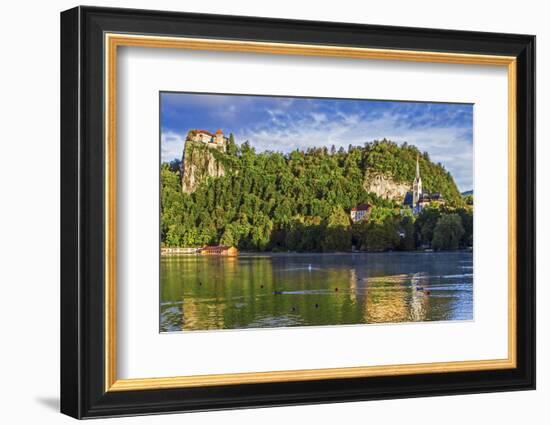 Lake Bled, Castle rises on cliffs above Lake Bled, Slovenia-Miva Stock-Framed Photographic Print