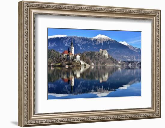 Lake Bled with Santa Maria Church (Church of Assumption), Gorenjska, Julian Alps, Slovenia, Europe-Karen Deakin-Framed Photographic Print