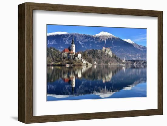Lake Bled with Santa Maria Church (Church of Assumption), Gorenjska, Julian Alps, Slovenia, Europe-Karen Deakin-Framed Photographic Print