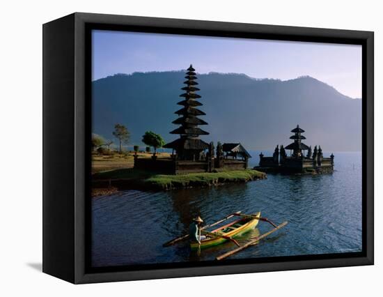 Lake Bratan, Pura Ulun Danu Bratan Temple and Boatman, Bali, Indonesia-Steve Vidler-Framed Premier Image Canvas