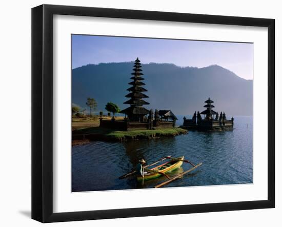 Lake Bratan, Pura Ulun Danu Bratan Temple and Boatman, Bali, Indonesia-Steve Vidler-Framed Photographic Print