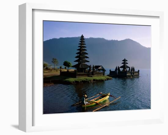 Lake Bratan, Pura Ulun Danu Bratan Temple and Boatman, Bali, Indonesia-Steve Vidler-Framed Photographic Print