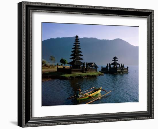 Lake Bratan, Pura Ulun Danu Bratan Temple and Boatman, Bali, Indonesia-Steve Vidler-Framed Photographic Print