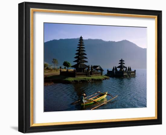 Lake Bratan, Pura Ulun Danu Bratan Temple and Boatman, Bali, Indonesia-Steve Vidler-Framed Photographic Print