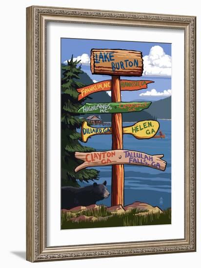 Lake Burton, Georgia - Sign Destinations-Lantern Press-Framed Art Print