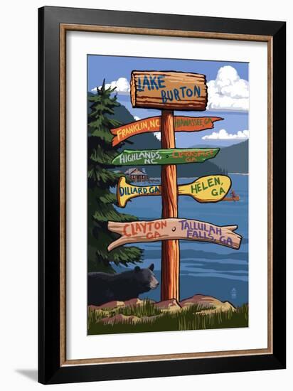 Lake Burton, Georgia - Sign Destinations-Lantern Press-Framed Art Print
