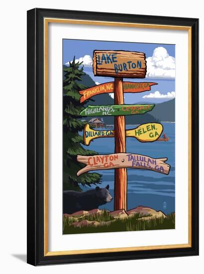 Lake Burton, Georgia - Sign Destinations-Lantern Press-Framed Art Print