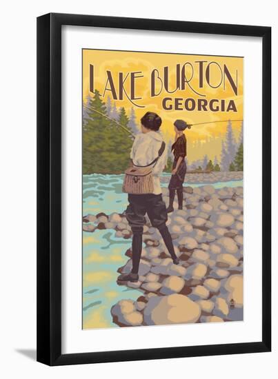 Lake Burton, Georgia - Women Fly Fishing-Lantern Press-Framed Art Print