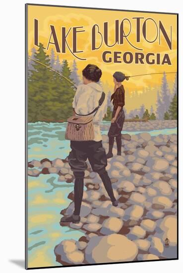 Lake Burton, Georgia - Women Fly Fishing-Lantern Press-Mounted Art Print