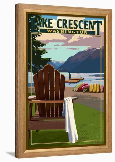 Lake Crescent and Adirondack Chairs - Washington-Lantern Press-Framed Stretched Canvas