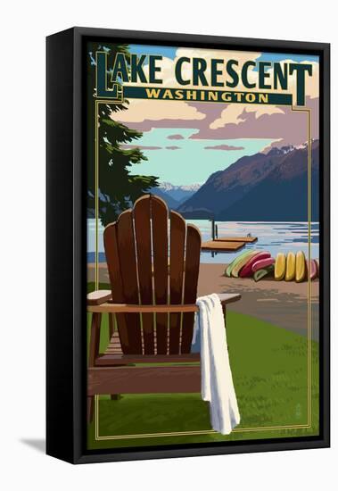 Lake Crescent and Adirondack Chairs - Washington-Lantern Press-Framed Stretched Canvas