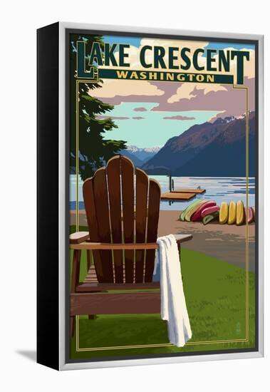 Lake Crescent and Adirondack Chairs - Washington-Lantern Press-Framed Stretched Canvas