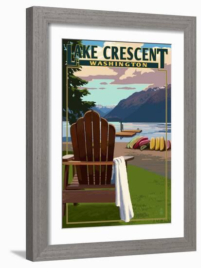 Lake Crescent and Adirondack Chairs - Washington-Lantern Press-Framed Art Print