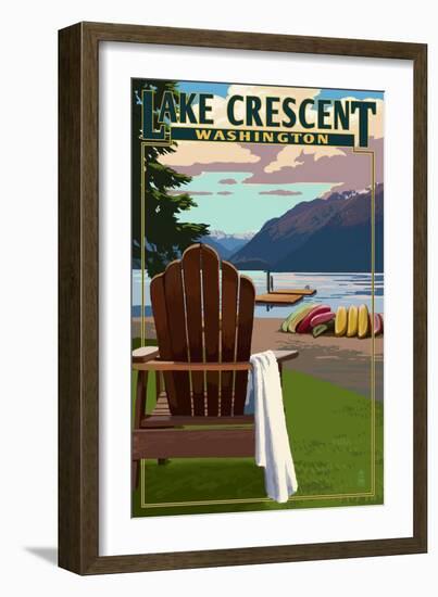 Lake Crescent and Adirondack Chairs - Washington-Lantern Press-Framed Art Print