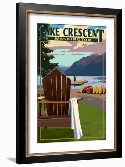 Lake Crescent and Adirondack Chairs - Washington-Lantern Press-Framed Art Print