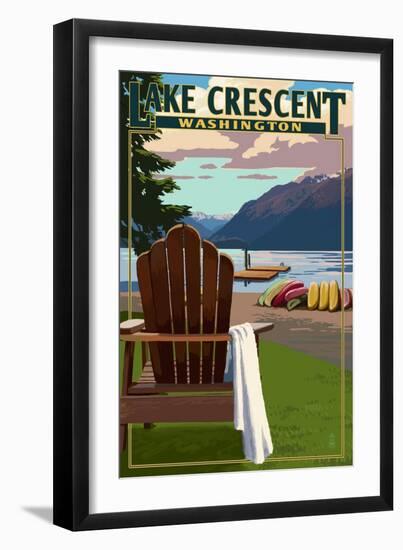 Lake Crescent and Adirondack Chairs - Washington-Lantern Press-Framed Art Print