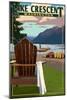 Lake Crescent and Adirondack Chairs - Washington-Lantern Press-Mounted Art Print