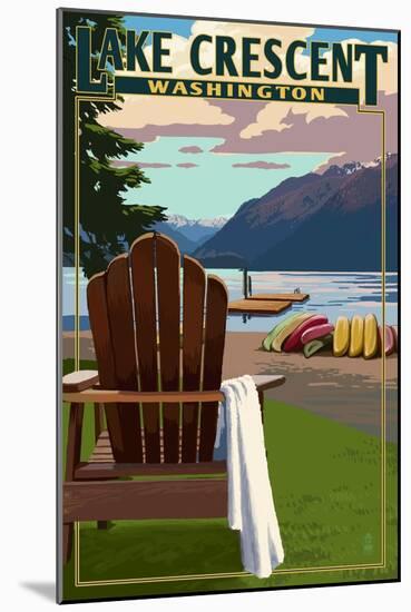 Lake Crescent and Adirondack Chairs - Washington-Lantern Press-Mounted Art Print