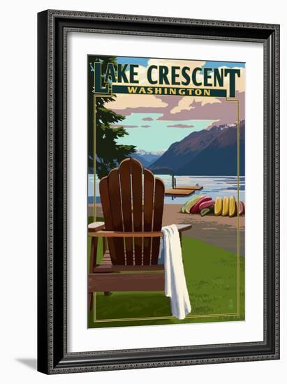 Lake Crescent and Adirondack Chairs - Washington-Lantern Press-Framed Art Print