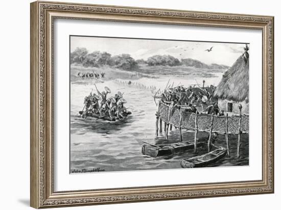 Lake-Dwellers Attacked-G.F. Scott Elliot-Framed Art Print