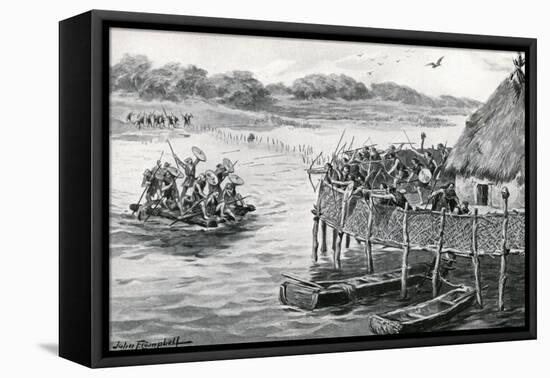 Lake-Dwellers Attacked-G.F. Scott Elliot-Framed Stretched Canvas