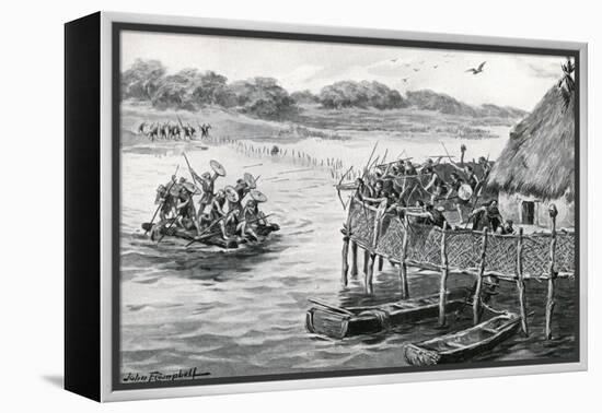 Lake-Dwellers Attacked-G.F. Scott Elliot-Framed Stretched Canvas