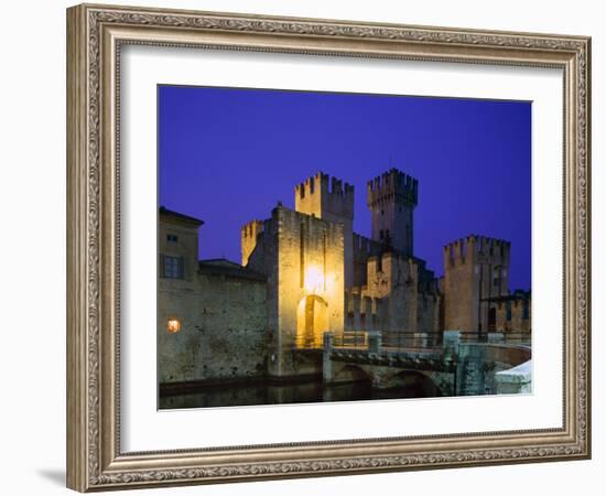 Lake Garda / Rocca Scaligera Castle / Night View, Sirmione, Veneto, Italy-Steve Vidler-Framed Photographic Print