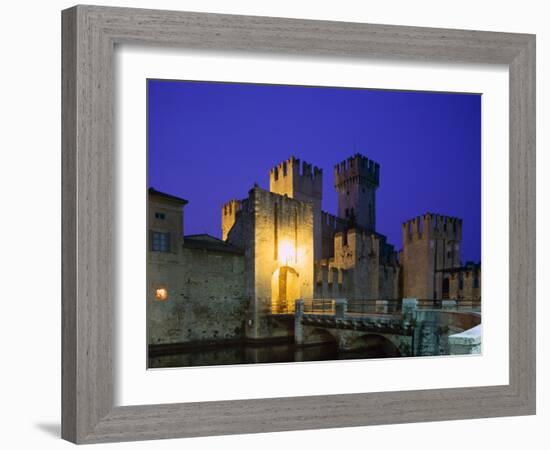 Lake Garda / Rocca Scaligera Castle / Night View, Sirmione, Veneto, Italy-Steve Vidler-Framed Photographic Print