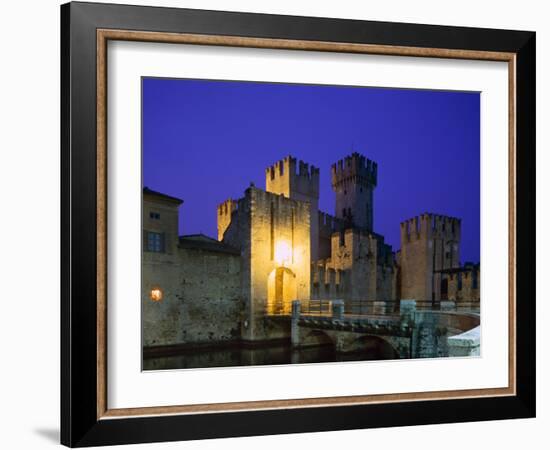 Lake Garda / Rocca Scaligera Castle / Night View, Sirmione, Veneto, Italy-Steve Vidler-Framed Photographic Print