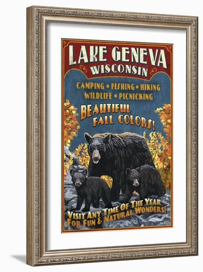 Lake Geneva, Wisconsin - Black Bears-Lantern Press-Framed Art Print