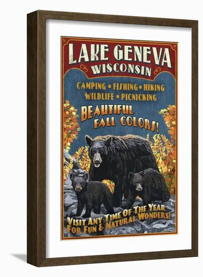 Lake Geneva, Wisconsin - Black Bears-Lantern Press-Framed Art Print