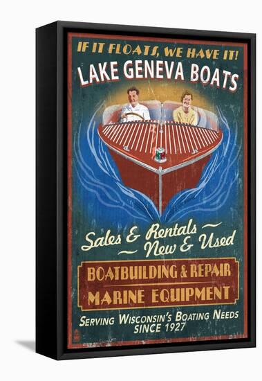 Lake Geneva, Wisconsin - Boat Shop-Lantern Press-Framed Stretched Canvas