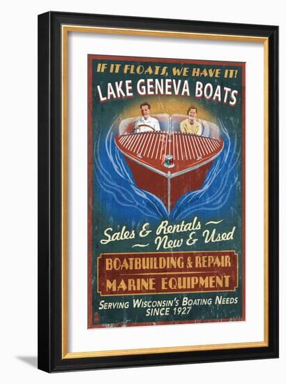 Lake Geneva, Wisconsin - Boat Shop-Lantern Press-Framed Art Print