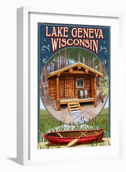 Lake Geneva, Wisconsin - Cabin in Woods-Lantern Press-Framed Art Print