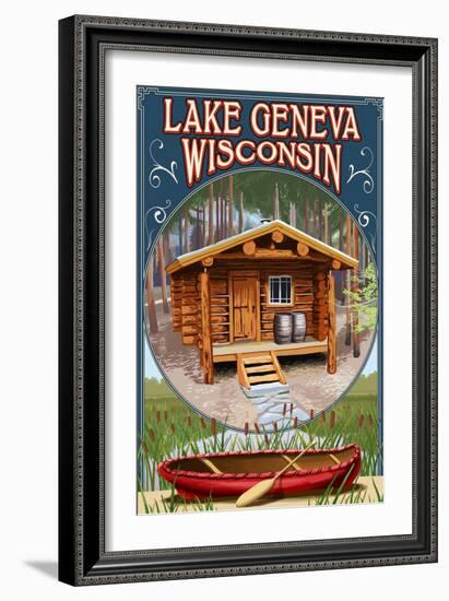 Lake Geneva, Wisconsin - Cabin in Woods-Lantern Press-Framed Art Print