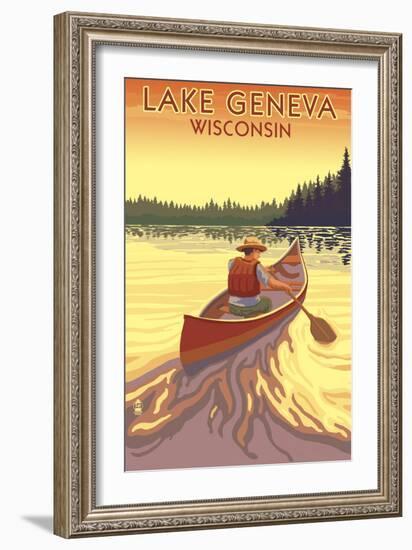 Lake Geneva, Wisconsin - Canoe Scene-Lantern Press-Framed Art Print