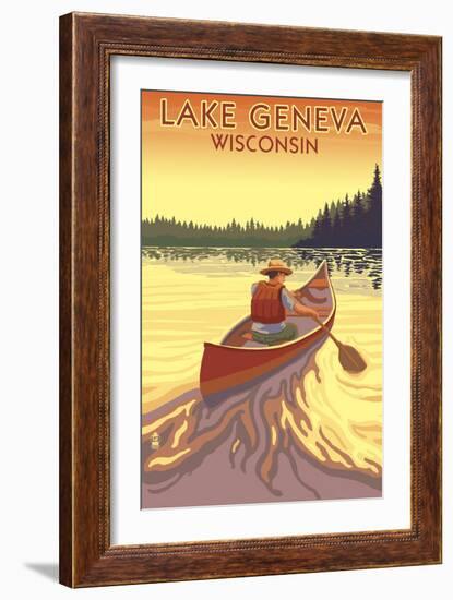 Lake Geneva, Wisconsin - Canoe Scene-Lantern Press-Framed Art Print