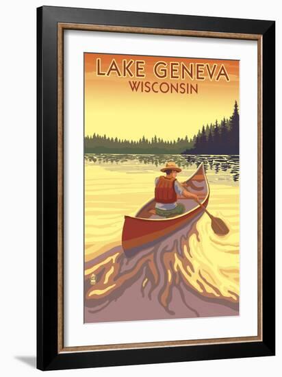 Lake Geneva, Wisconsin - Canoe Scene-Lantern Press-Framed Art Print