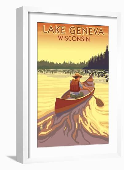 Lake Geneva, Wisconsin - Canoe Scene-Lantern Press-Framed Art Print